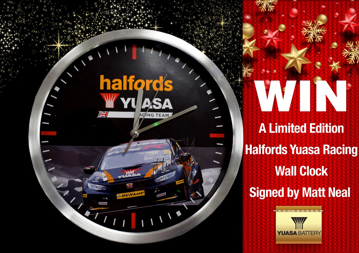 GSYuasaUK's tweet photo. Week 3 Prize Announced: Win a Limited Edition Halfords Yuasa Racing wall clock signed by @MattNealRacing !

Simply make sure you are following us and retweet this to be in with a chance of winning.

Competition closes on Thursday 27th December. Good luck

#ChristmasGiveaway #BTCC https://t.co/RuwCJ4D4JD