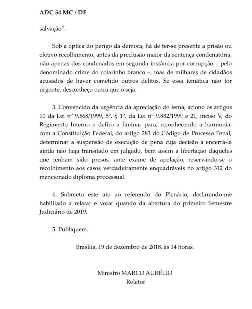 ManuelaDavila's tweet photo. Atendendo a pedido do @PCdoB_Oficial , o ministro Marco Aurelio Mello (STF) determinou a soltura de todos os presos que estão detidos em razão de condenações após a segunda instância da Justiça. Também determina a soltura do ex-presidente @LulaOficial https://t.co/vcIJXMH7eX
