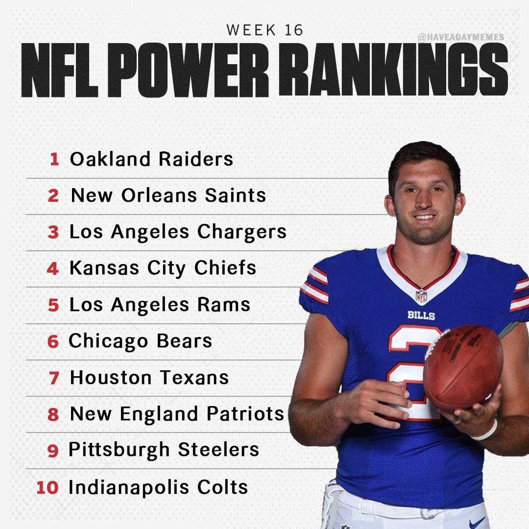 Nfl Memes On Twitter Updated Nfl Power Rankings Following The Nathan Peterman Signing By Raiders