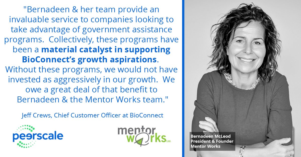 Have you met <a href="/Bernadeen/">Bernadeen McLeod</a> from @Mentor_Works? She helps companies secure government funding to facilitate their growth. Here's what Jeff Crews from <a href="/bioconnect/">BioConnect</a> has to say about working with Bernadeen &amp; her team! ✔️