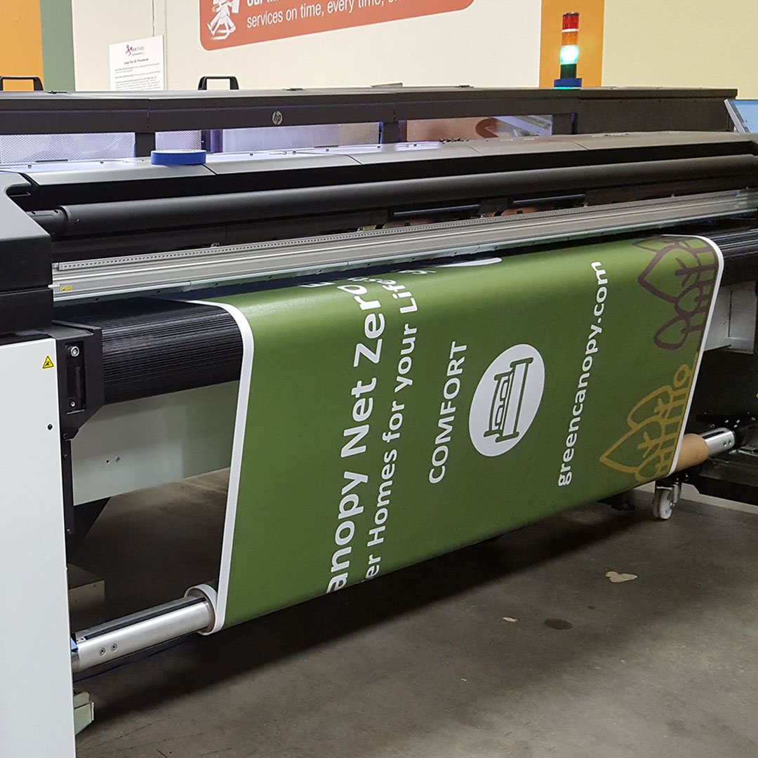 UnitedRepro's tweet image. Yards upon yards upon yards of #fencemesh fresh off our brand new HP Latex large format printer - great color saturation really pops with customer branding for Green Canopy Homes. Looking for mesh vinyl printing? Contact us to talk pricing and turnaround times! #largeformat #hp