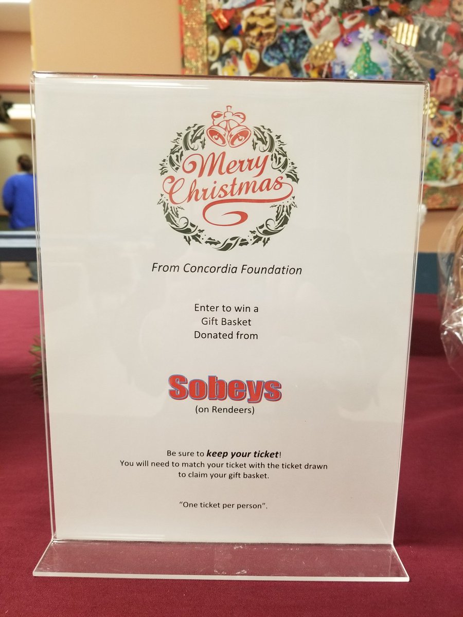 TP_Concordia90's tweet photo. Thank you to @Sobeys #SobeysReenders9511Wpg for sharing the holiday magic with @ConcordiaFound this Christmas with beautiful gift baskets of goodies for our staff holiday event today! Thank you staff and management from your neighbours at Concordia. https://t.co/8rYogxihQG