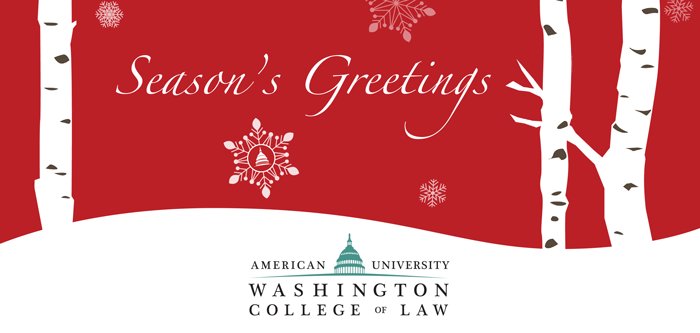 AUWCL's tweet photo. To our American University Washington College of Law community: Best wishes for peace and joy this holiday season, and on behalf of the @AUWCL family, cheers to an exciting 2019! https://t.co/tcfzlHMsEM
