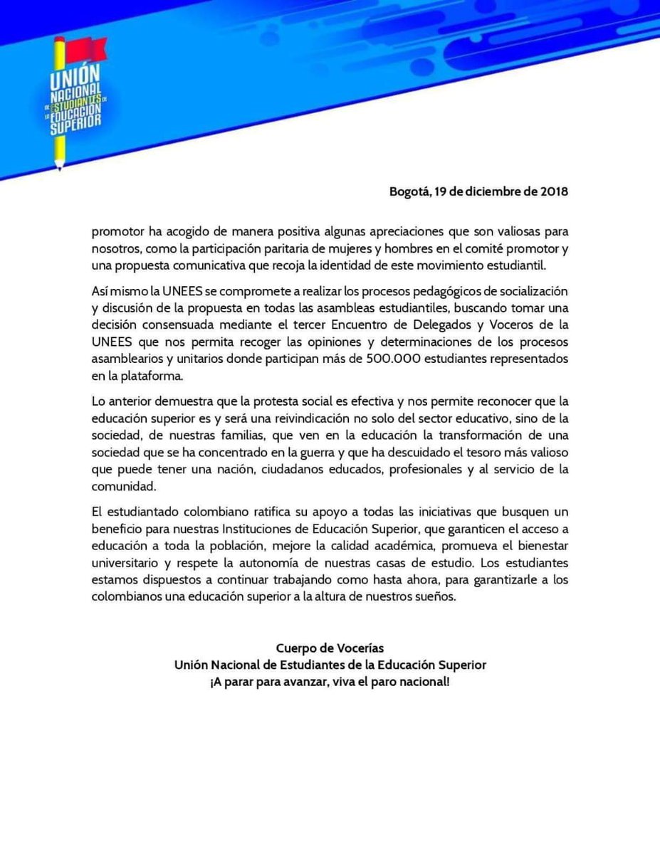 UNEESUDLA's tweet photo. La UNIÓN NACIONAL DE ESTUDIANTES DE EDUCACIÓN SUPERIOR está en pie de lucha y ratifica su apoyo a todas las iniciativas que busquen impulsar la educación en este país.

La UNEES reafirma su compromiso con las bases.

#ElParoSeMantiene
#VenYTeUNEES
#LaUNEESExige https://t.co/6GbqdMupvL