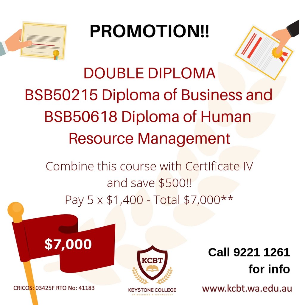 Our double diploma promotion is still running!  Get in touch with us today, and get a head start on your new studies in 2019!

#KeystoneCollegePerth #KCBT #PerthStudents #StudyPerth #PerthisOK #StudyAustralia