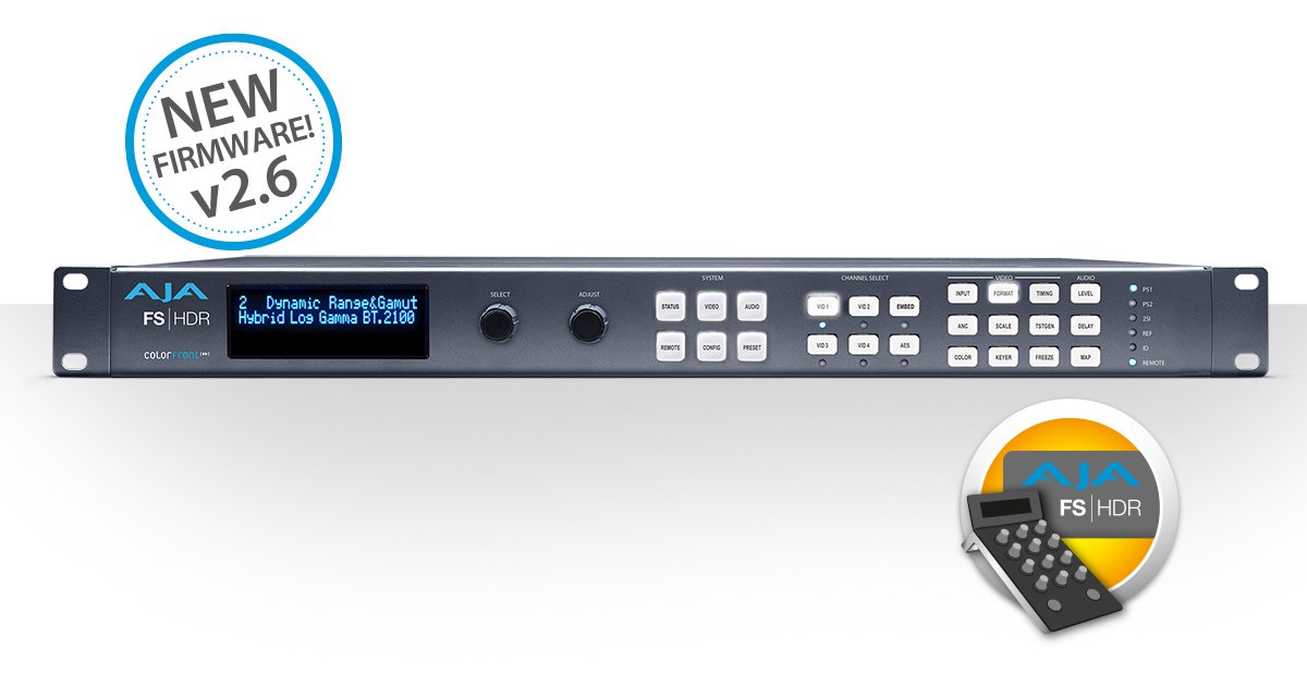 AJAVideo's tweet photo. FS-HDR v2.6 is now available. The free firmware update includes new Colorfront Engine HDR conversions, new BBC HLG LUTs, user 3D LUT uploads, @pomfort and TV Logic support for FS-HDR Dynamic 3D LUTs, and new gang control with 8K support! Download here: https://t.co/M5IjPYpt43 https://t.co/kIn2NDO1jg