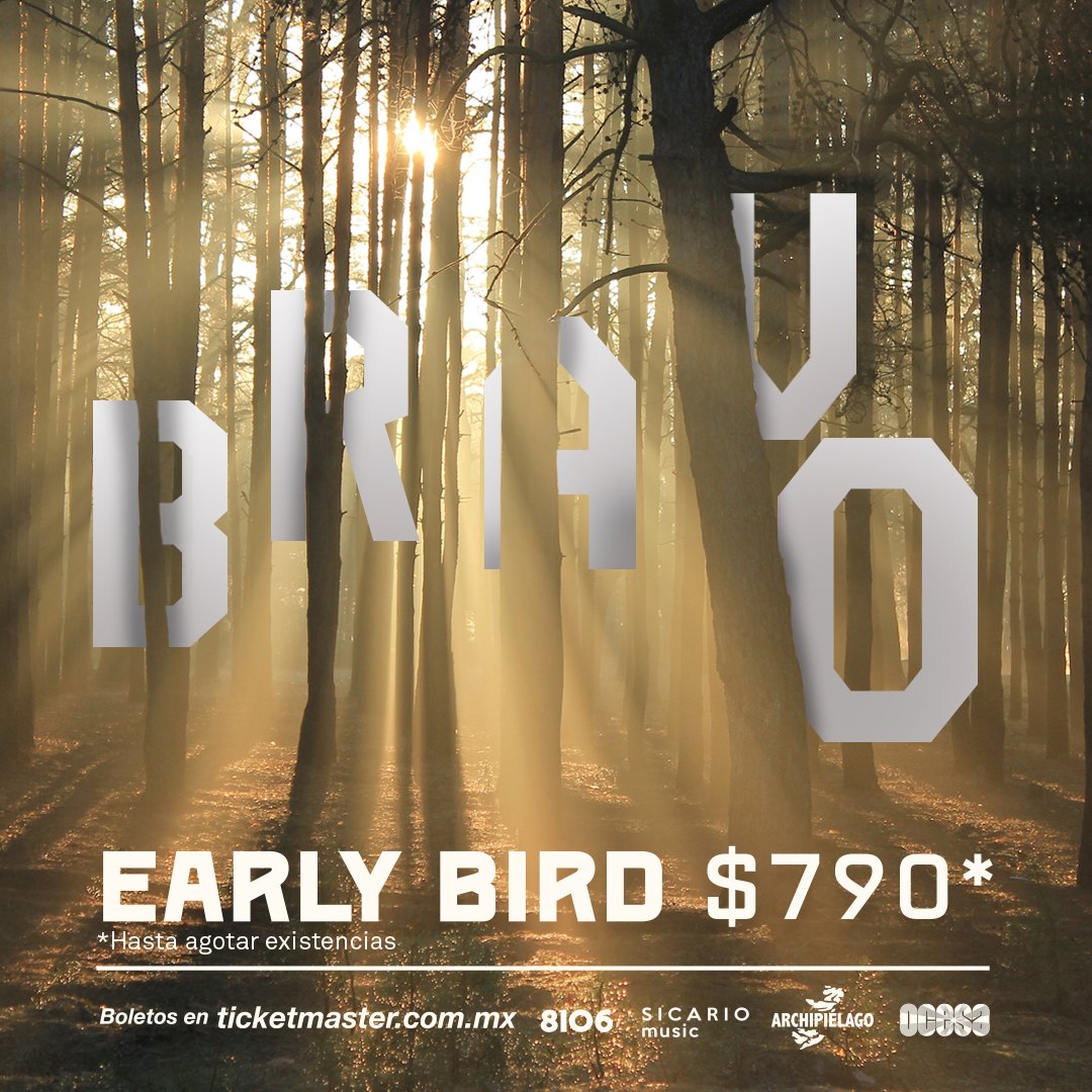Ya están a la venta los boletos Early Bird para <a href="/festivalbravo/">festivalbravo</a> 🏕

Precio: $790 (Hasta agotar existencias).

🎟 Boletos en taquilla del Auditorio Blackberry y por Ticketmaster: bit.ly/Bravo19