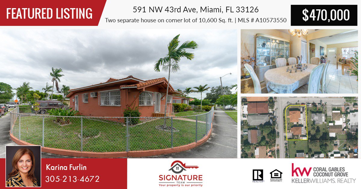 KWCapitalRE's tweet photo. Featured Listing: 591 NW 43rd Ave, Miami, FL 33126

Two separate houses on corner lot of 10,600 Sq. Ft.

Offered for $470,000

Click here to know more about this property - https://t.co/afQTNb8Zrs

#MiamiHome #MiamiHomeForSale #MiamiRealEstate #KWCoralGablesCoconutGrove https://t.co/70e4Y3r5tH