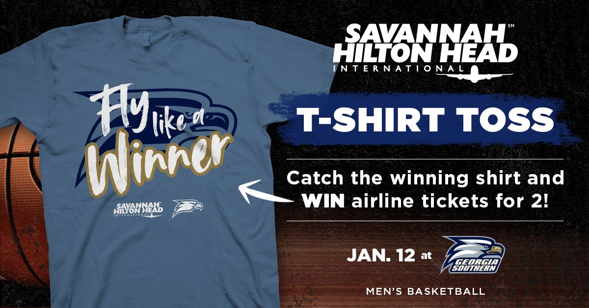 fly_SAV's tweet image. #EagleNation, as the Official Airport of Georgia Southern Athletics, we are giving away 2 round-trip tickets at the @GSAthletics @GSAthletics_MBB game vs. UL Lafayette on Jan. 12 during our T-Shirt Toss! T&amp;amp;C apply #flySAV