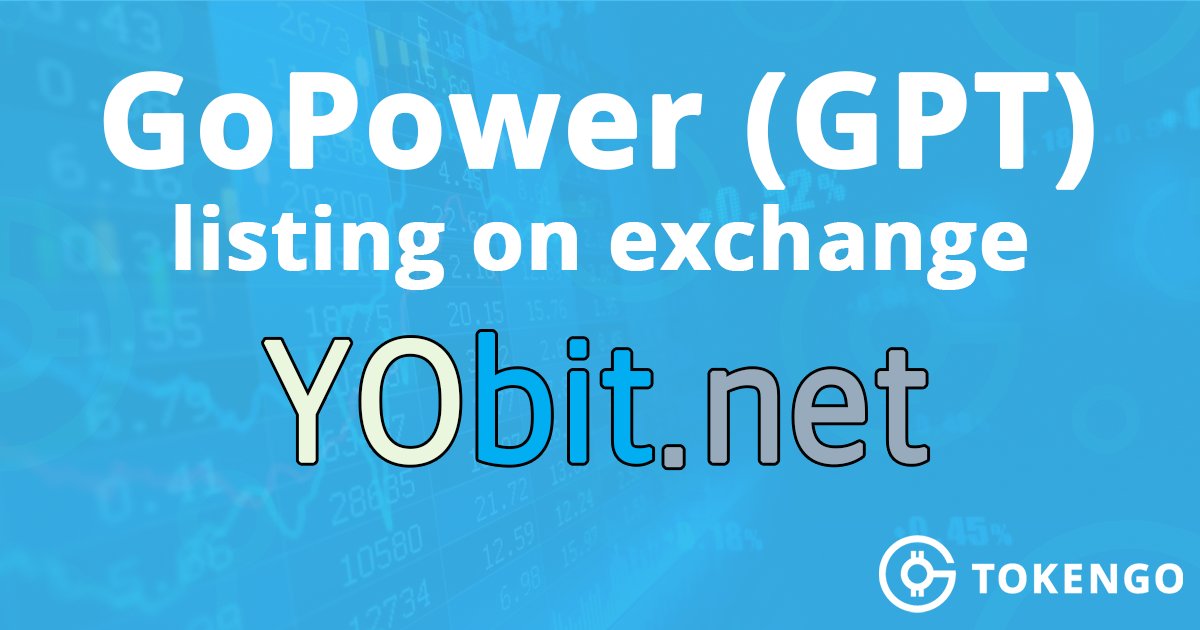Token_Go's tweet image. 📈 Listing #GoPower (GPT) on the @YobitExchange
$GPT started trading on the large centralized exchange #YObit.
The exchange is a convenient trading platform, as it provides 6 trade pairs with a GPT token.
yobit.io/en/trade/GPT/B…
#GPT #TokenGo #GoPower #Blockchain #exchange #YObit