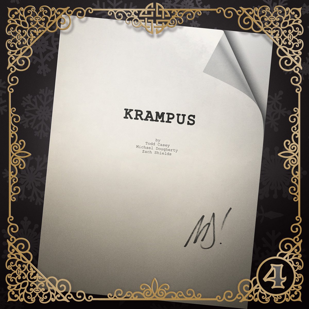 Are you a Krampus fanatic? Now’s your chance to get the first page of the script, signed by writer/director <a href="/Mike_Dougherty/">Michael Dougherty</a>.
#KrampusGiveaway