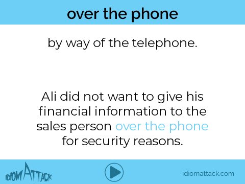 idiomattack's tweet photo. What do you do when you're talking to someone over the phone? Do you clean, watch TV or something else?
#idiom #ESL #englishphrases #idiomattack #vocab #englishidioms #sayings #studyenglish #TESL #TEFL #OPIC #language #multitaskingskills #phoneskills https://t.co/QErsZQSL7S