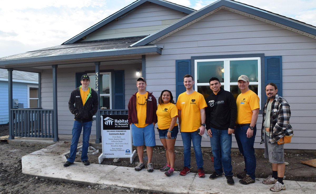 HabitatSATX's tweet photo. We were honored to present @RackGivesBack with a plaque for their dedicated service and sponsorship to Habitat this year. Nearly 100 Rackers graced the Habitat construction site in 2018! When you see yellow shirts on site in 2019, you know it's Rackspace employees out doing good! https://t.co/3Fh4MZPYY3