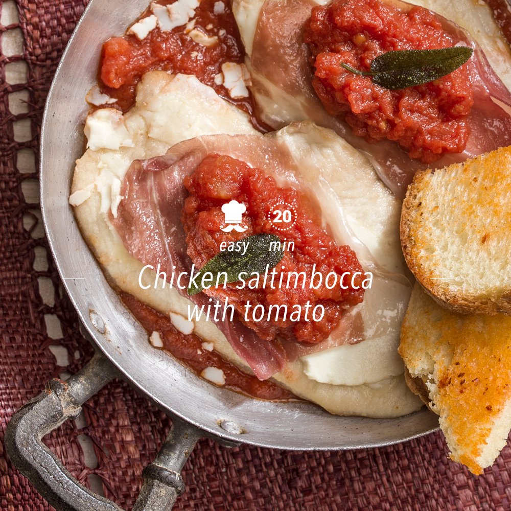 This easy Saltimbocca recipe brings the spirit of #Italy to your table. It's #chicken breast with ham, our Finely Chopped Tomatoes and ricotta, simply delicious! #Recipe at this link 👉 bit.ly/2GlLQYl