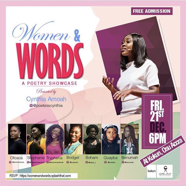 Catch @poetesscynthia , @stephanieampofo &amp; other seasoned poets for the #WomenAndWords poetry showcase this Friday @kukun_ghana