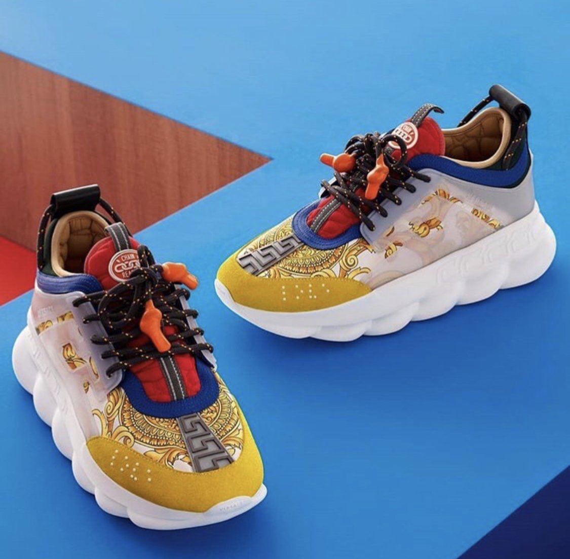 blue and gold versace shoes