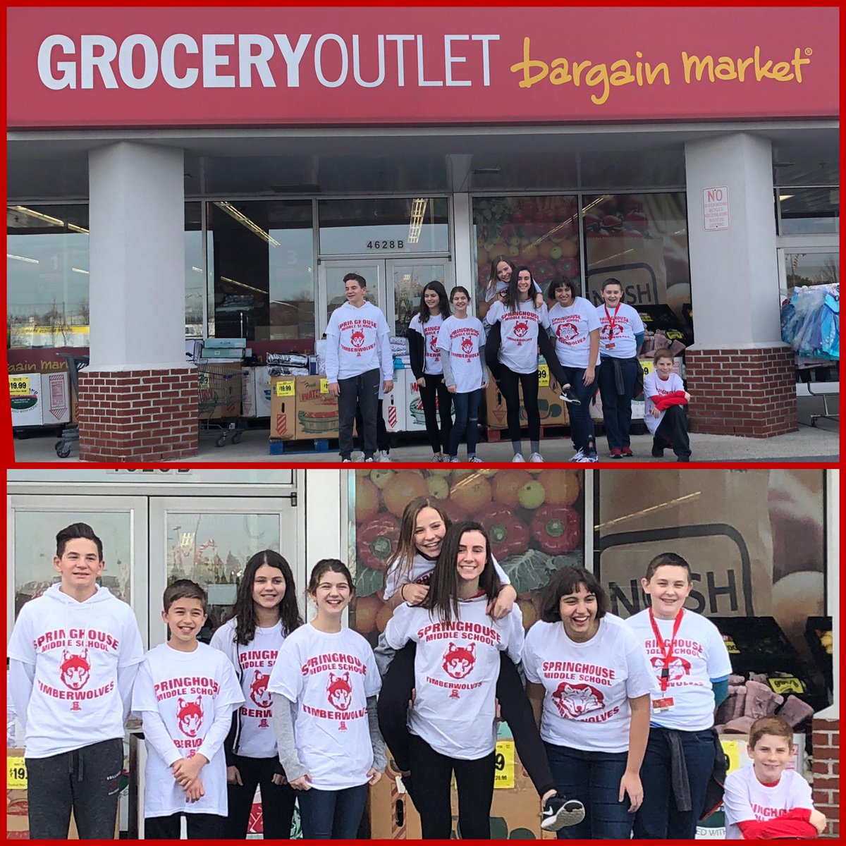 erin_wehr's tweet photo. These kids really made @SpringhouseMS proud today as they promoted random acts of kindness and brought tears of joy to our community members @GroceryOutlet #ParklandPride #smstwolves https://t.co/fTzHrRHCeR