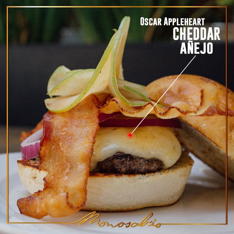 Monosabio es de las pocas hamburgueserías que ofrece más de 10 quesos diferentes en sus hamburguesas. No dejes de probar esta con #CheddarAñejo