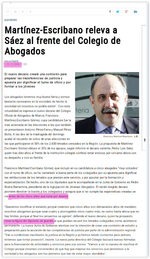 Abogadosdmurcia's tweet photo. Maldita hemeroteca!.  El candidato a repetir de Decano @CandidaturaMar1 en 2008 prometió limitar mandatos ( 2 PERIODOS DE 4 AÑOS). Pero lleva DIEZ y va a repetir por CINCO MAS..... @abogamos_ @amparodecana @ICAMURoficial  Los colegios profesionales desnaturalizados. https://t.co/dG5ZiBkNsD