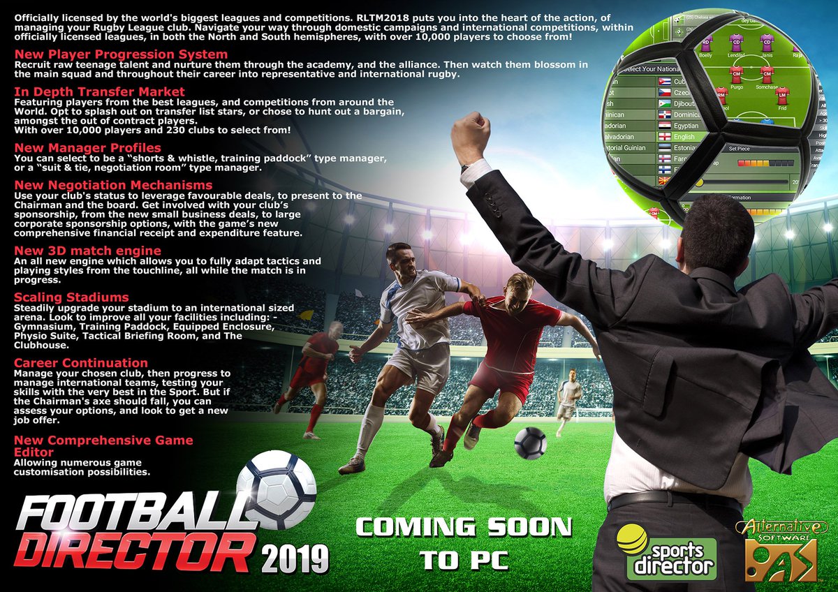 AlternSoftware's tweet image. @SteamKiwi OUT NOW on Steam! “Football Director 2019” for PC :- No heavy duty setting up, just an easy to play, fun Football Management game. Pick up and Play Now:- bit.ly/FootballDirect… #pcgaming #football #soccer #PremierLeague @AlternSoftware