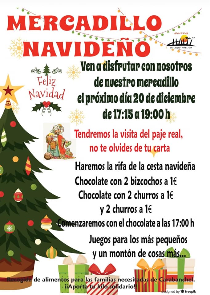 AmpaHaiti's tweet photo. Os esperamos mañana a las 5.15, tendremos la visita del paje real, chocolatada, juegos, rifa de las cestas... #fiestanavidad #pajereal #mercadillonavidad #chocolatadanavidad #AmpaHaiti https://t.co/EZiJZTa3hd