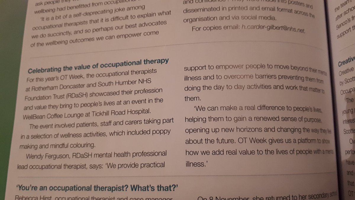 TracyFor_OT's tweet photo. @rdash_nhs Rdash OTs are featured in OT News again! Well done everyone
@theRCOT @WendyfergusonOT #OTweek2018 https://t.co/ymQV8DZWDW