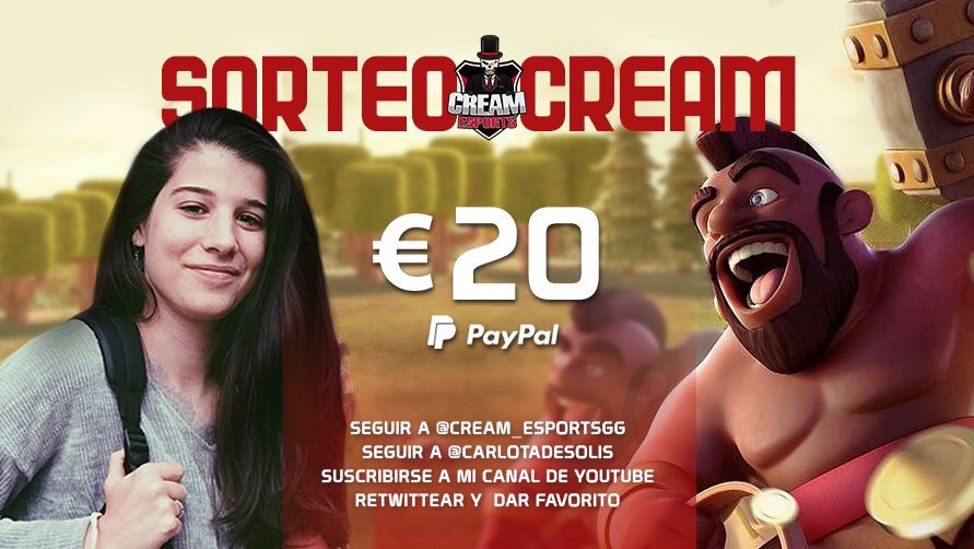 💸SORTEO 20€ en PAYPAL💸

📌Requisitos:
🔁♥️DAR RT Y FAV♥️🔁
👉🏼SEGUIR A <a href="/Cream_EsportsGG/">ChichasLocas</a> 
👉🏼SEGUIRME <a href="/carlotadesolis/">CARLOTA</a> 
👉🏼SUSCRIBIRSE AL CANAL: youtube.com/c/CarlotaDeSol…

TERMINA el 02/01/19. SUERTE 🍀