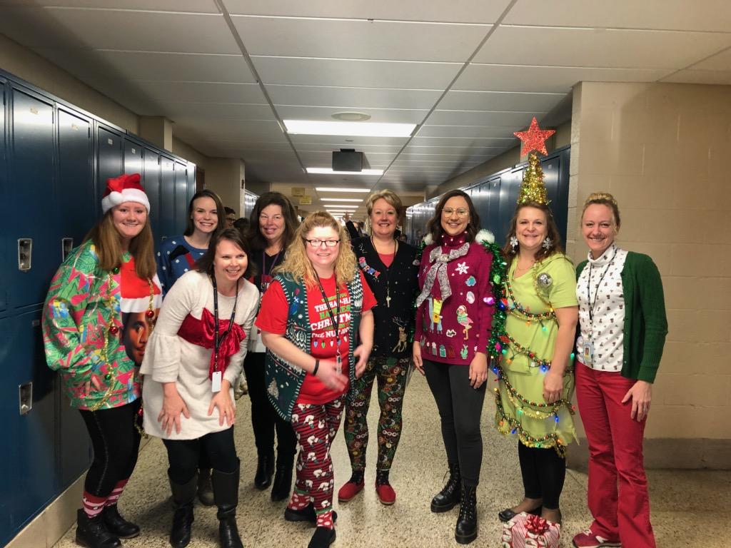 The 8th grade teachers got pretty festive with their Christmas sweaters this year!