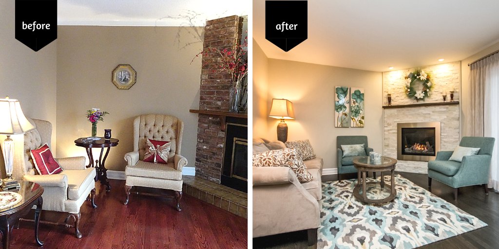 decdenjmanley's tweet photo. Room of the Week: Contemporary, clean lines in shades of gray, sand and aqua transform a dated family living area. Our decorator added a TV wall mount to give flexibility for viewing, a new gas fireplace, updated furniture and sof...https://t.co/SpYDkB2mgk https://t.co/KNZC78WEVF