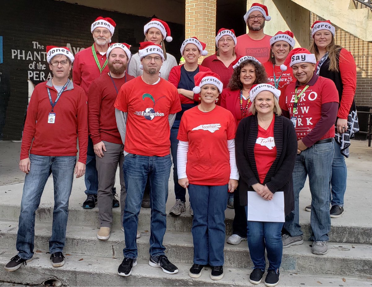 HoggardHS's tweet photo. A little awkward Christmas Family Photo from the back building today! #backbuilding #WeAreHoggard #WinterSpiritWeek https://t.co/HvXdNiymF2