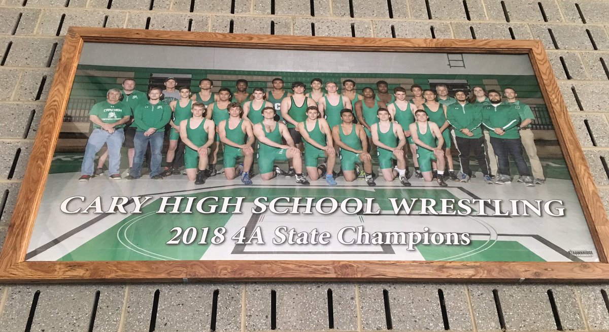 CaryWrestling's tweet photo. 2018 4A STATE DUAL CHAMPIONS! Team photo is officially up in the mat room! 
#CaryPride #ForksUp https://t.co/Zj2WvzXiyd
