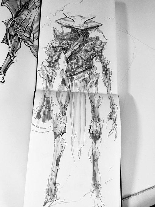 Weird hat guy with very long limbs sketch from today 