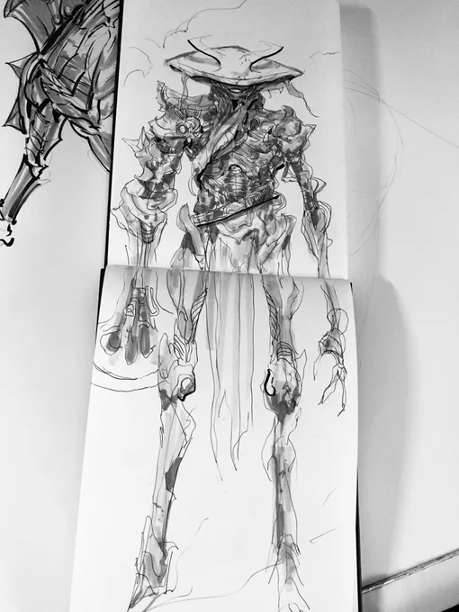 Weird hat guy with very long limbs sketch from today 