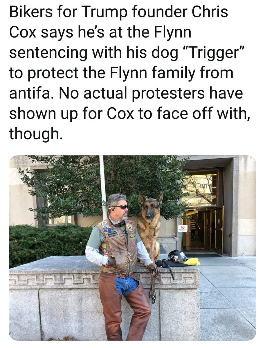 cornfedBetsy's tweet photo. Snowflake @BikersForTrump Chris Cox is outside of a courthouse dressed like a #nazi #brownshirt with his #dog. How special. Too bad #antifa was absent today. Maybe they will stop by tomorrow.  #fightfascism https://t.co/jZeS7ojLy8