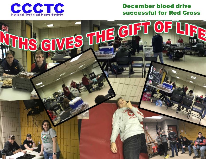 NTHS hosted a blood drive. 17% of the students participated. 54 pints of blood were collected. Great job CCCTC!