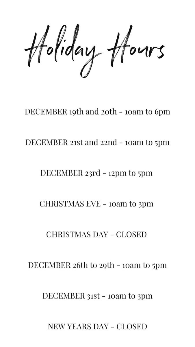 shopsignatures's tweet photo. Keep in mind our holiday hours for your shopping 🎁 https://t.co/xXfxMV5DgG