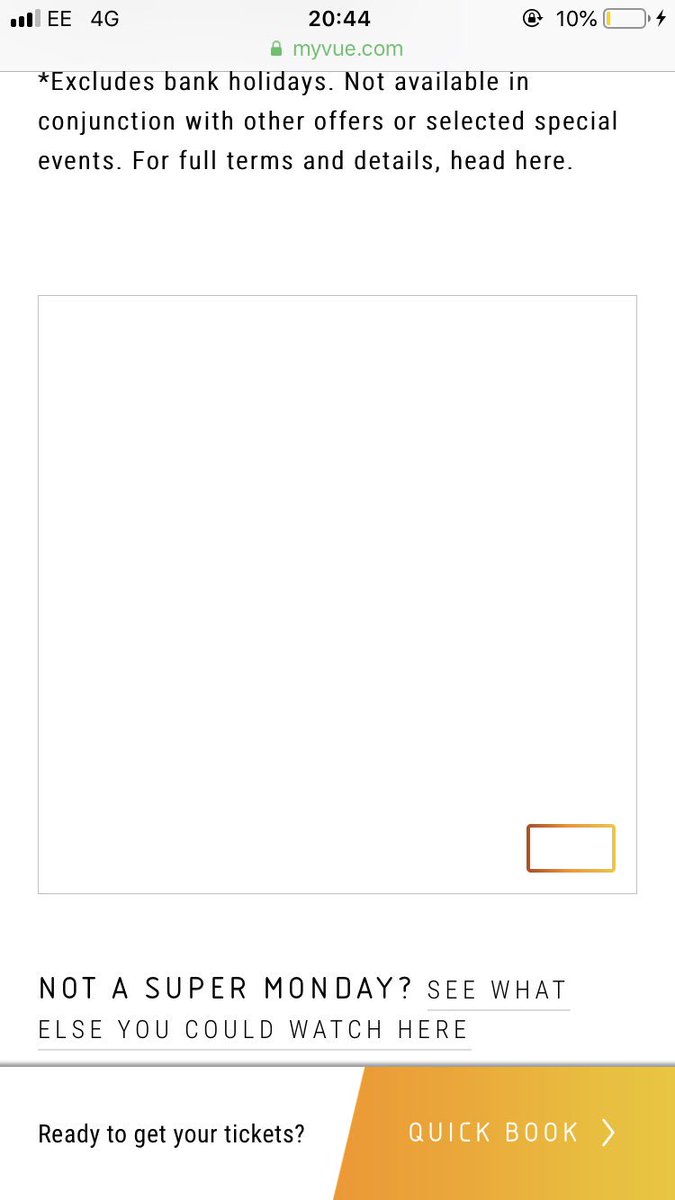 ZStobbart's tweet photo. @VueHelp I can’t get a super Monday’s code. Just showing a white box. Can you help? https://t.co/pF93V0RNaG