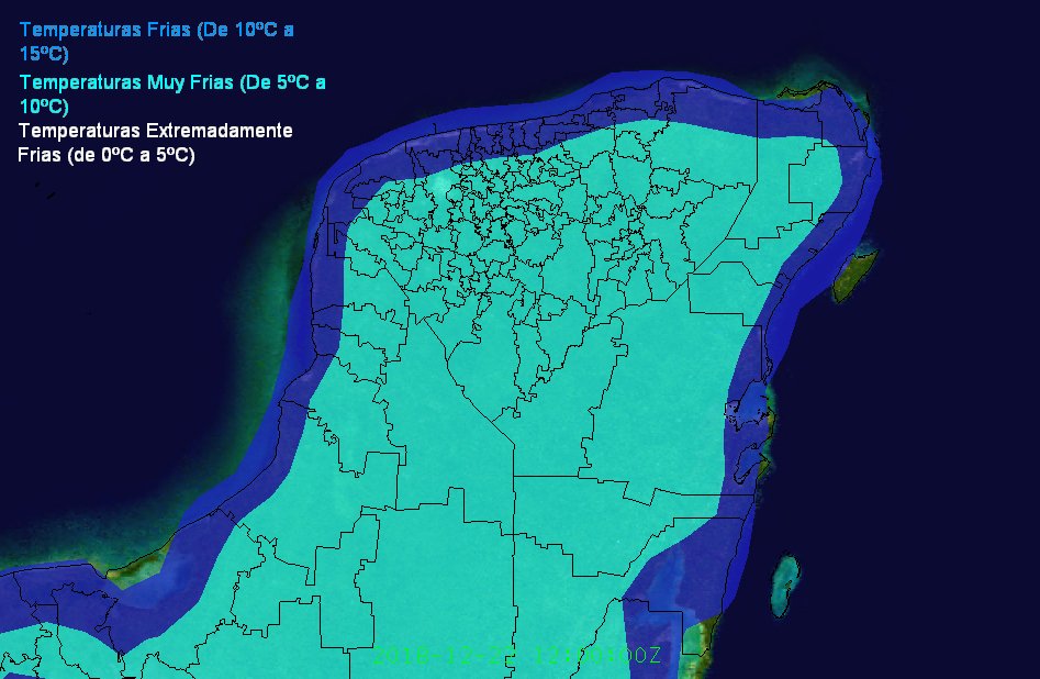 ClimaYucatan's tweet image. ⚠️🌡️❄️ATENCIÓN POBLACIÓN EN GENERAL!
La masa de aire frío que dará impulso a #LukumKaan, propiciará marcado descenso de las temperaturas este fin de semana.
-Se prevén valores mínimos de entre 5°C y 10°C.
-Posibles valores de entre 0°C y 5°C en algunas zonas.

Abríguense bien!!