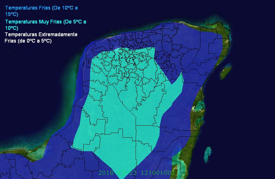 ClimaYucatan's tweet image. ⚠️🌡️❄️ATENCIÓN POBLACIÓN EN GENERAL!
La masa de aire frío que dará impulso a #LukumKaan, propiciará marcado descenso de las temperaturas este fin de semana.
-Se prevén valores mínimos de entre 5°C y 10°C.
-Posibles valores de entre 0°C y 5°C en algunas zonas.

Abríguense bien!!