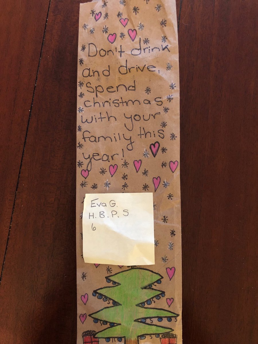 safetyhrh's tweet photo. Look what I got when I stopped at the LCBO in Stouffville! Excellent job on the paper bag! Thanks Eva G from @Harry Bowes Public School! #HBPS cares https://t.co/qLz26I1Ub8