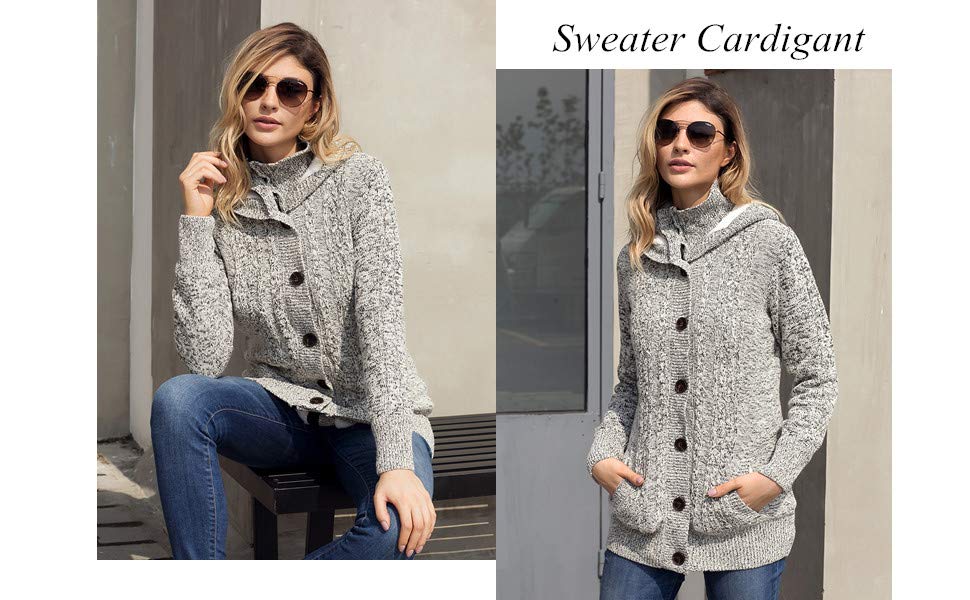 sidefeel women hooded knit cardigans button cable sweater coat