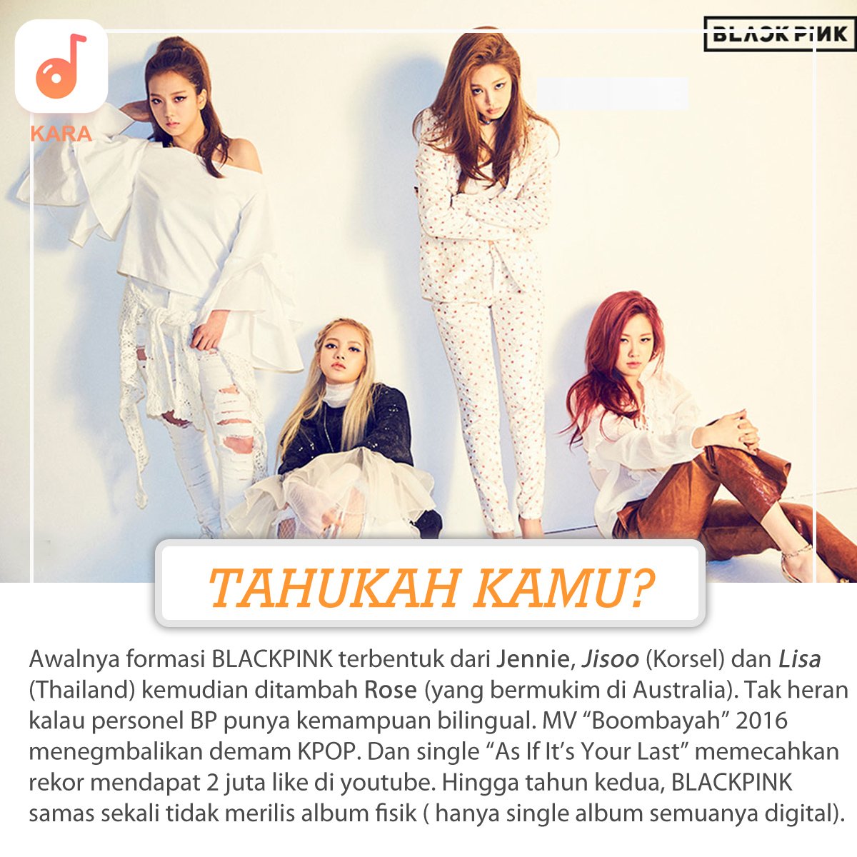 KARALiveOKE's tweet photo. Blackpink #tahukahkamu #loeharustau #kpop 
Download aplikasi KARA di GooglePlayStore>> https://t.co/g1yUv2TFZM ……
Like and Share Official Fanpage: Kara Apps (https://t.co/BeOKoozYwc  ) https://t.co/sFwrTjHX0J