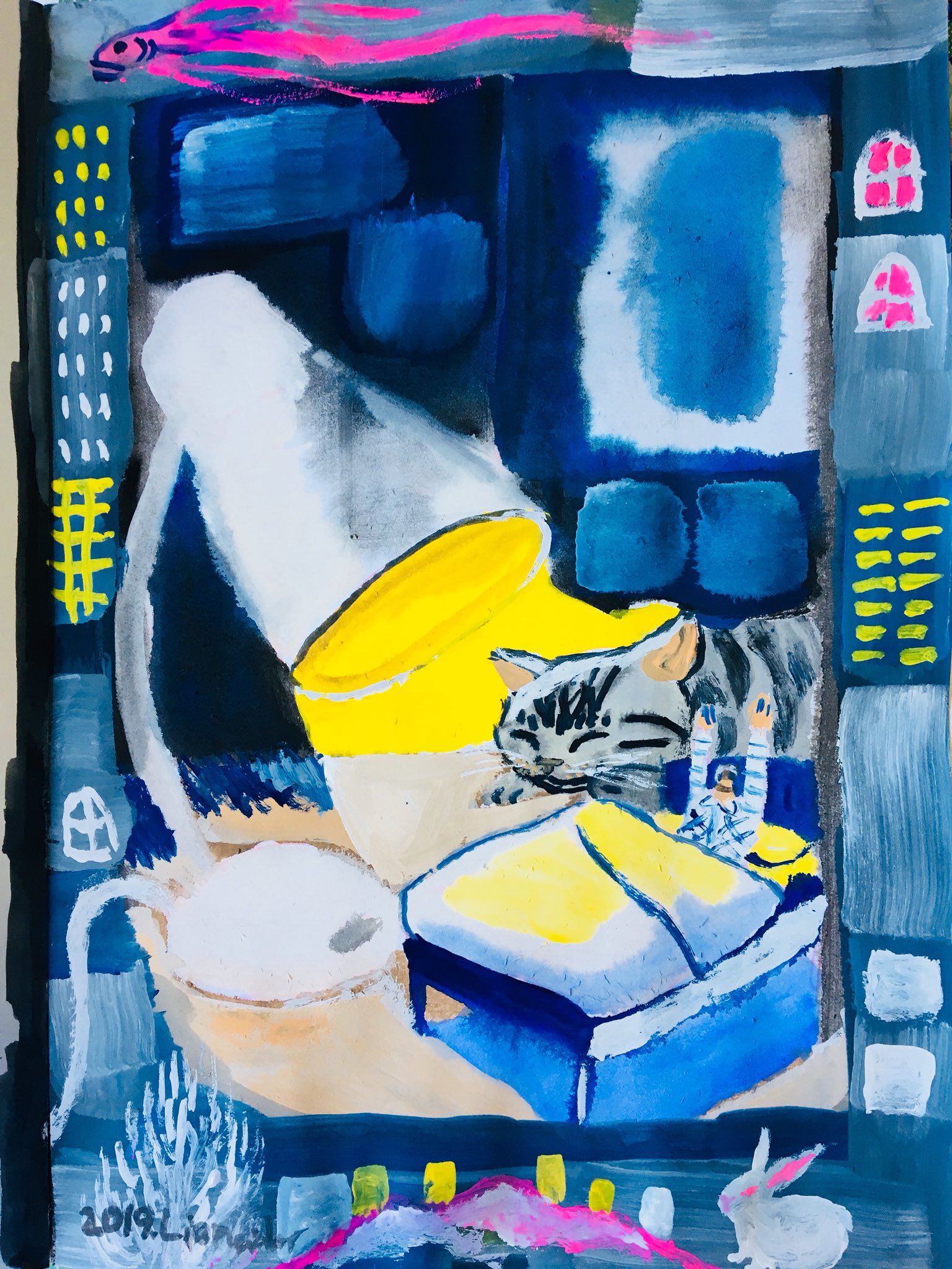 品質が Blue Cat 絵画 イラスト ドローイング 絵画 タペストリ Mscivilrightsproject Org