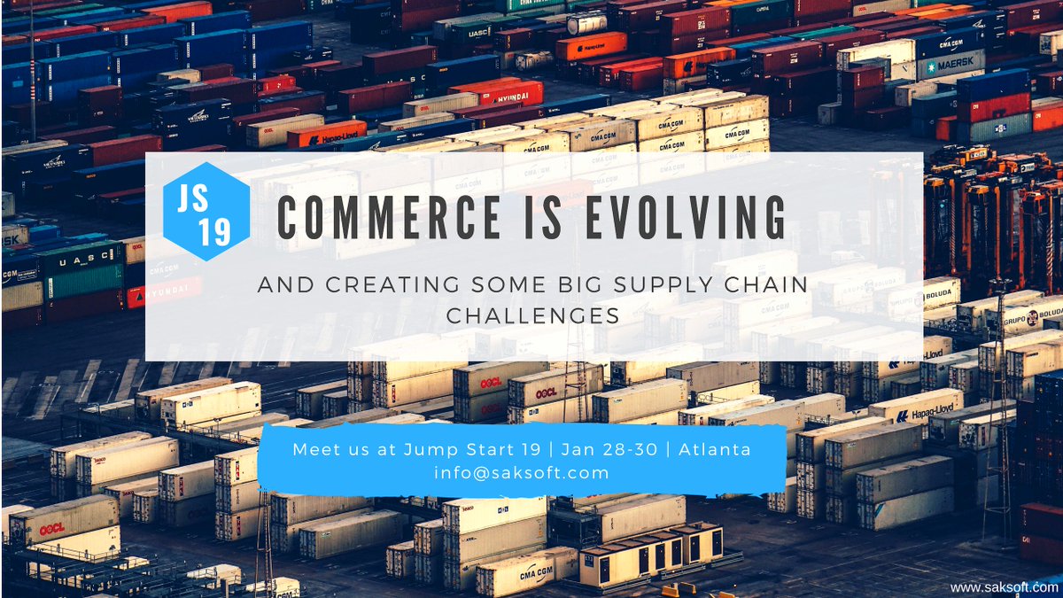 SaksoftLtd's tweet photo. Meet our #SupplyChain experts at #JS2019 in Atlanta to explore #growth areas, emerging markets, and opportunities for your business - https://t.co/Cdo8F1A6Ou | Drop a word at info@saksoft.com to schedule a meeting today! #analytics #logistics #DigitalTransformation https://t.co/Z2SFFXeLwb