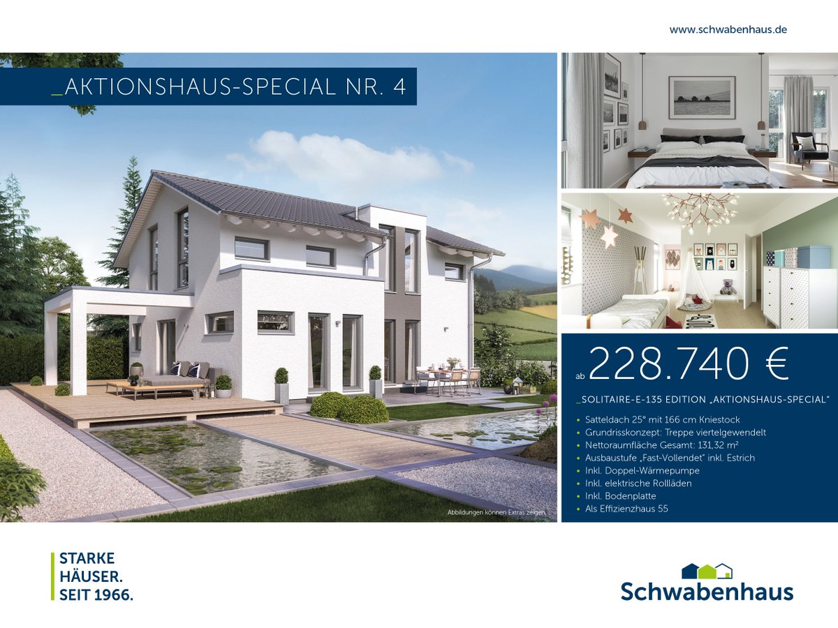 #StarkeHäuser zu #starkenPreisen! 💪🏡🙂 Heute mit unserem #Aktionshaus-Special Nr.4 aus der Solitaire-Reihe. Ein lichtdurchfluteter #Wohntraum ☀️ mit zahlreichen #Individualisierungsmöglichkeiten. 
schwabenhaus.de/special-4/

#schwabenhaus #traumhaus #holzhaus #fertighaus