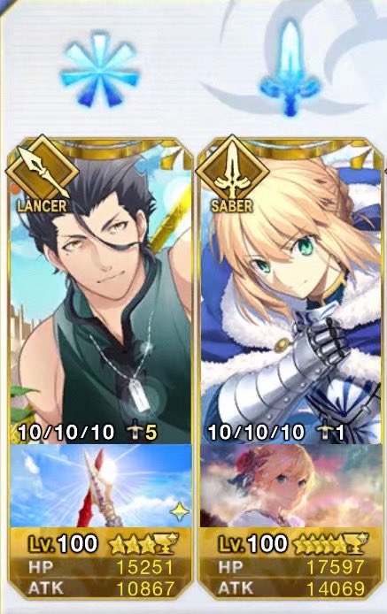 夜騎九十九 槍剣北京时间19年1月2日12点18分 Fgo Cn Ios 枪剑二人的lv 100 全技能强化完成 今后的目标 五星青王 Saber 羁绊max 宝具max 依然有很长的路要走呢 T Co Kgyh446yji Twitter