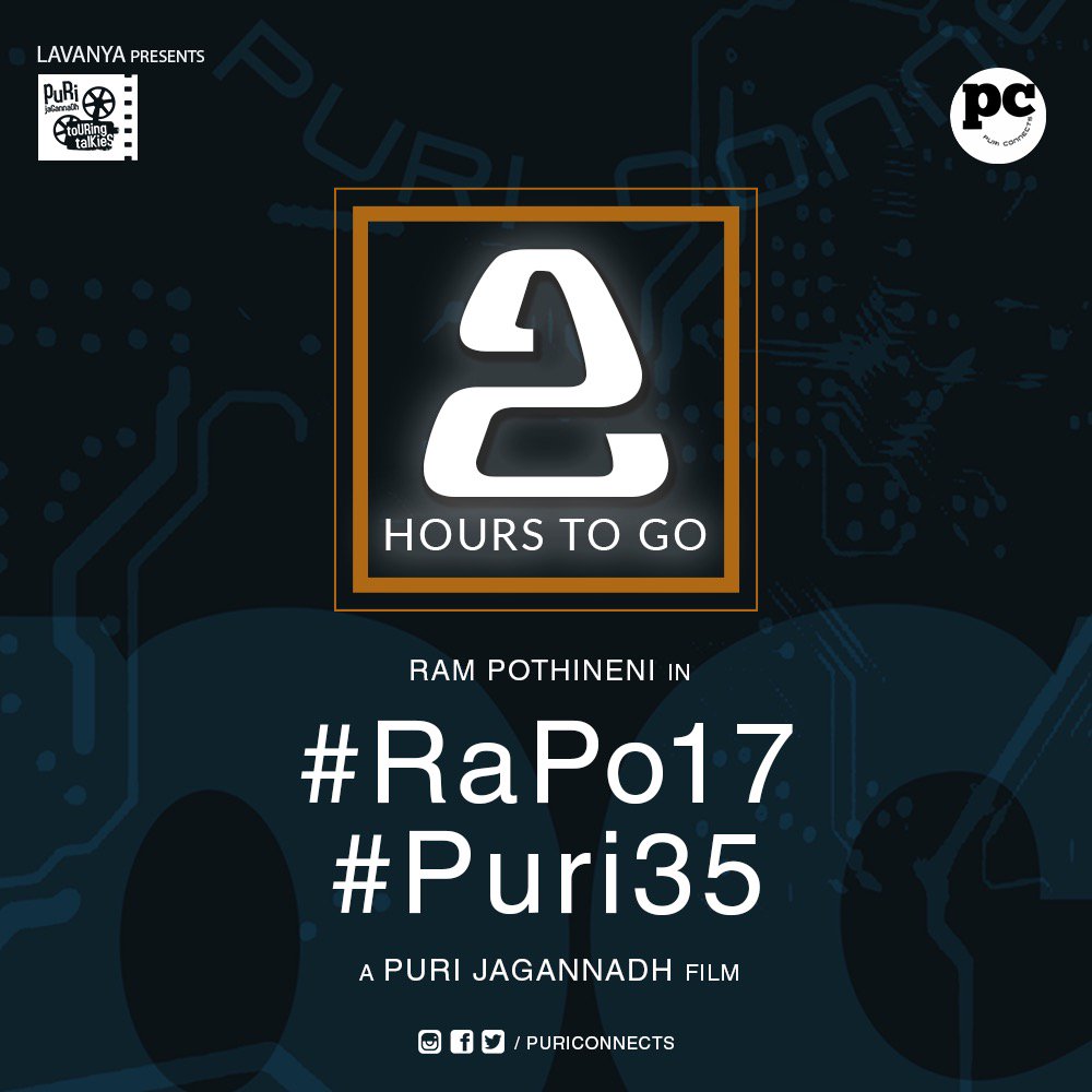 PuriConnects's tweet photo. Just 2 hours to go!!! How excited are you all?? 

#RaPo17 #Puri35 #PCFilm 

@purijagan @ramsayz @Charmmeofficial https://t.co/siZdJiIp8L
