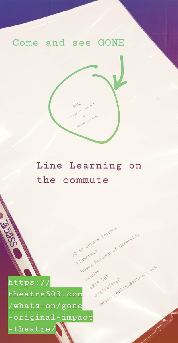 theatre503.com/whats-on/gone-…

👆 get your tickets here for next week! Allocated seating so book quickly to get the best view 😁 #Gone #newwriting #ensembletheatre #thriller @OriginalImpact