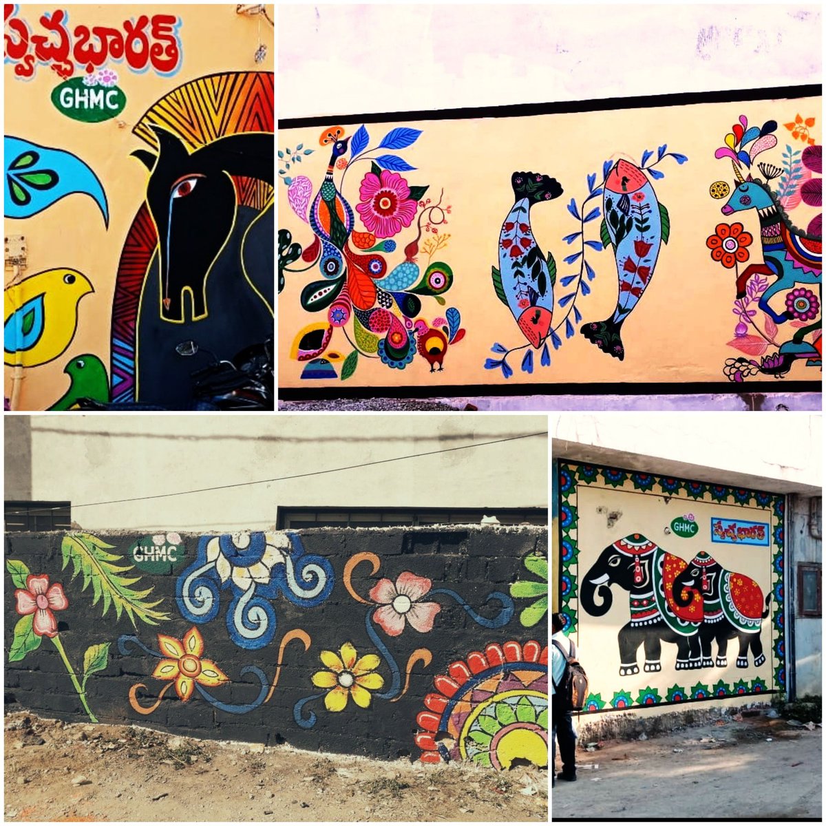 As a part of #SwachhSurvekshan2019 @GHMCOnline undertakes massive slum beautification drive under #CSR. As a Swachhata good practice- a beautiful spot is kept clean and litterfree by residents too.#MyCleanIndia #CleanHyderabad.