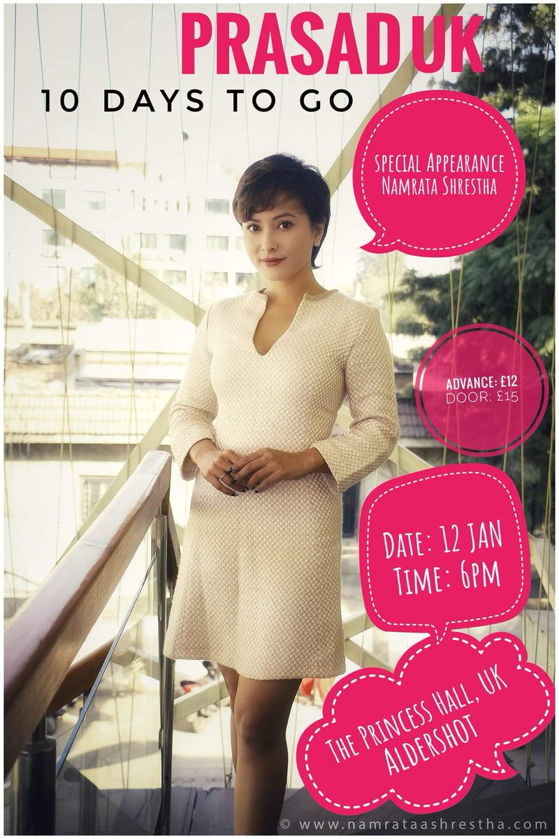NamrataaS's tweet photo. Only 10 days to go !!

Get your tickets for UK Screening of PRASAD with me happening this 12th January, 2019. Hope to see you at the screening 😊

Event Details: https://t.co/sWnbBPlNmK

#Prasad #PrasadUK #habamoment #lexlimbu #namrataashrestha https://t.co/hK4GcYaM1S
